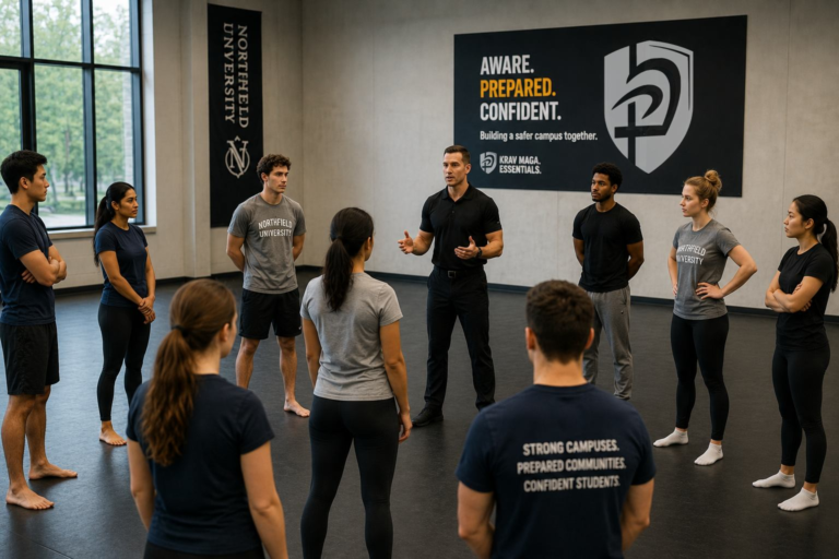 Students participating in a beginner-friendly BASIX self-defense training class.