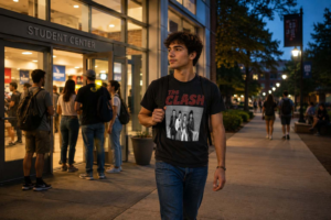 College student leaving a campus event as part of thoughtful personal safety decision making