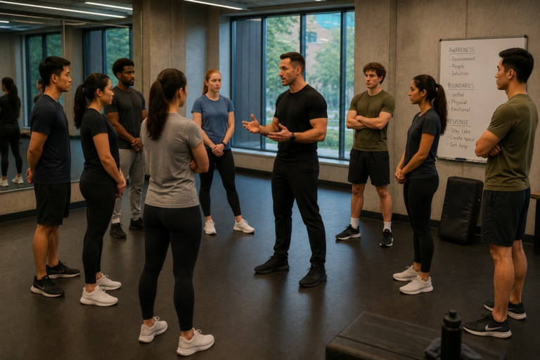 Participants attending a structured BASIX self-defense training program.