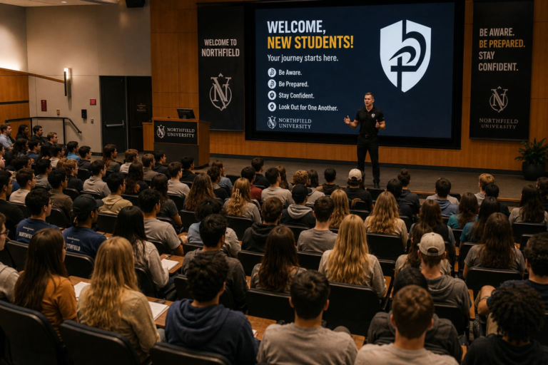 Incoming college students attending a university orientation speaking event.